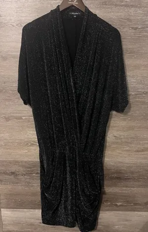 Baby Phat Dress Womens 2X Black Glitter Dolman Short Midi Vintage Party Club thumbnail 1