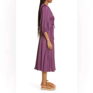 Farm Rio Burgundy Piping‎ Midi Dress Size Small -NWT thumbnail 3