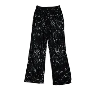 *New Boohoo Sequin Wide Leg Trouser Pant Womens 14 Black Cocktail Party Festive thumbnail 2
