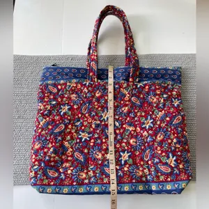 Vintage Handmade Quilted Red Blue Paisley Floral Padded Tote Shoulder Bag thumbnail 8