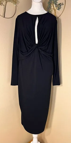 Asos Black Long Sleeve Front Twist Keyhole Opening Dress US Size 14 thumbnail 1