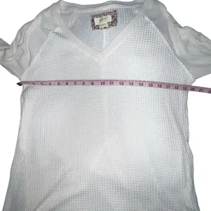 Anthro Maeve Pearson‎ Thermal Waffle Knit Long Sleeve V Neck Top Women Large thumbnail 5