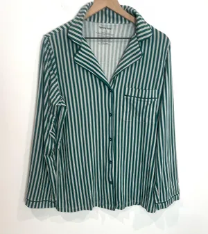 Tommy John Green Striped Women's Pajama Top Long Sleeve Button Down thumbnail 1