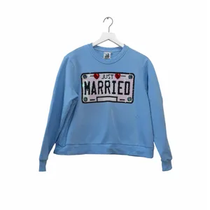 Queen of Sparkles Just Married License Plate Sweatshirt XS Blue Sequin Graphic thumbnail 2