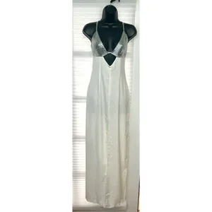NBD Heera Gown Ivory White Chainmail Silver Metallic Cut Out Maxi Dress Size S thumbnail 4