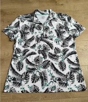 EUC Womens Coral Bay Golf short sleeve quarter 1/4 zip top palm leaves‎ size M thumbnail 1