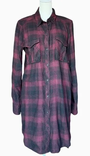 Aritzia Wilfred‎ Free Veronika Flannel Black Plaid Button Front Shirt Dress Sz S thumbnail 1
