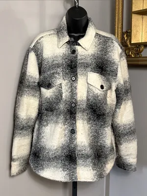 Weekend Los Angeles Medium Plaid Wool Shirt Jacket Shacket Black thumbnail 1