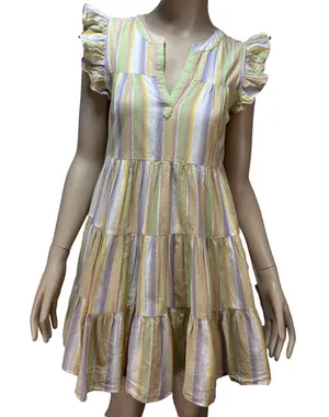 Roller Rabbit Darrell‎ Stripe Pippa Dress Size XS Pastel Cotton Tiered Mini thumbnail 1