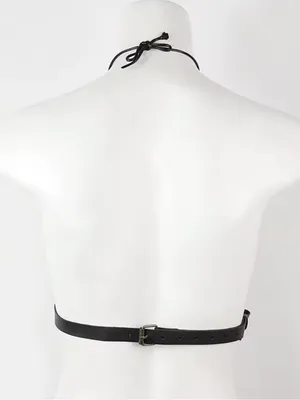 Black Leather Harness Necklace with Brass Rings thumbnail 8