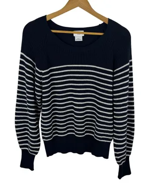 Marella Sport Striped Cotton Knit Sweater Large Navy Nautical Coastal Pullover‎ thumbnail 1