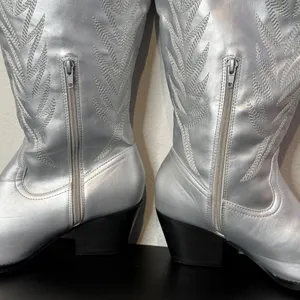 Metallic Silver Knee High Western Boots Womens 8.5 Vegan Leather Western‎ Rodeo thumbnail 15