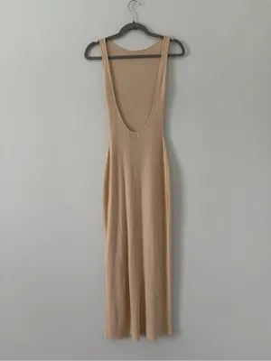 Meshki Maxine Sheer Knit Sleeveless Low Back Fitted Maxi Dress Tan Wheat XS thumbnail 8