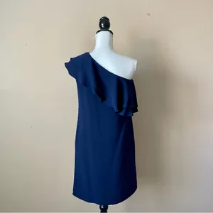 SHOSHANNA | Navy Blue One-Shoulder Ruffle Cocktail Dress Sz 4 thumbnail 6