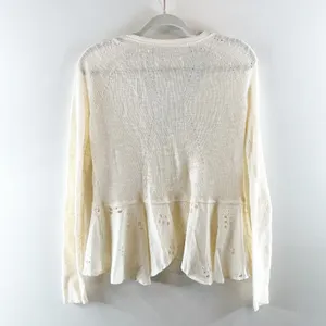 Anthropologie Hollie Eyelet Peplum Button Up Cardigan Sweater White Cream Small thumbnail 4