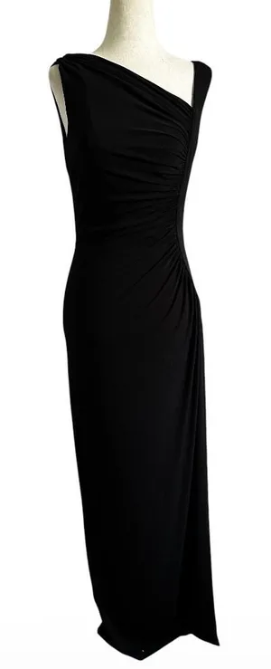 Calvin Klein Womens Size 4 Black Ruched Dress Maxi Evening Long Side Slit | 30-9 thumbnail 1