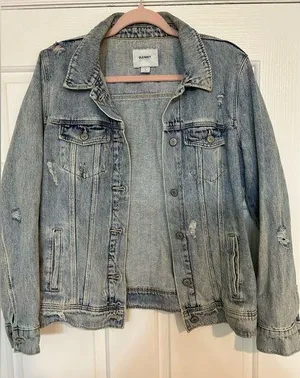 Old Navy Light Wash Distressed Denim Jacket size Large thumbnail 1