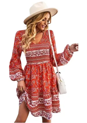 Beachsissi Boho Peasant Prairie Cottage Core Long Sleeve Smocked Beachy Dress M thumbnail 1