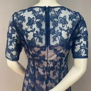 Adrianna Papell Lace Dress Illusion Lace Fit‎ and Flare Short Sleeve Sz 6 Floral thumbnail 6