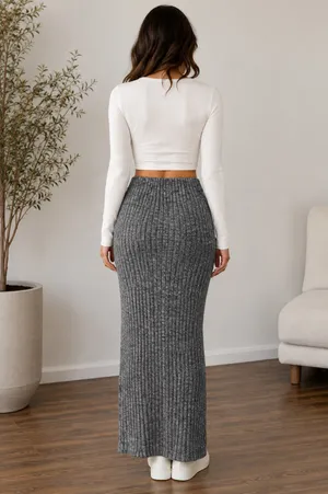 SHEIN Charcoal Gray Soft Ribbed Knit Maxi Skirt Size M thumbnail 2