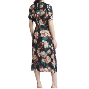 Julia Jordan Size 12 Dark Floral Midi Dress Short Sleeve Fall Wedding Guest Chic thumbnail 2