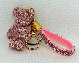 Pink Rhinestone Bear Keychain thumbnail 1