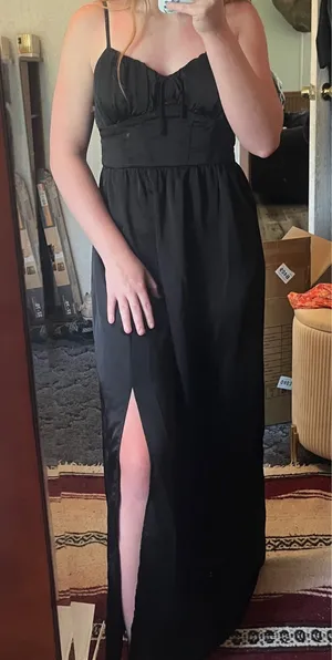 Black Satin Maxi/Midi Dress Lulus Size M thumbnail 1