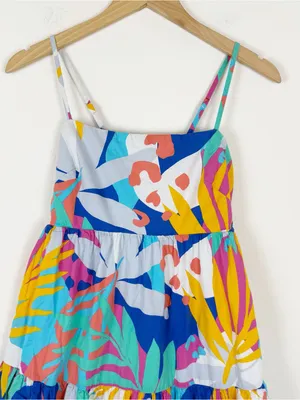 J. CREW tie back tropical maxi dress tiered hem thumbnail 5