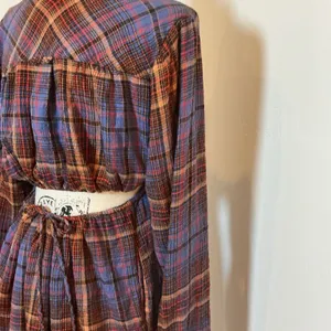 Free People Plaid Mini Dress Blue Orange Back Cutout Tie XS thumbnail 2