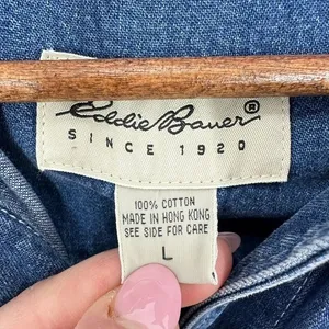 Vintage Eddie Bauer 100% Cotton Denim‎ Vest Button Front Layering 90s Country thumbnail 3