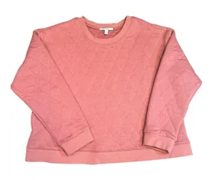 Pale Sky Coral Pink Diamond Quilted Crewneck Pullover Sweatshirt‎ Womens Large L thumbnail 1