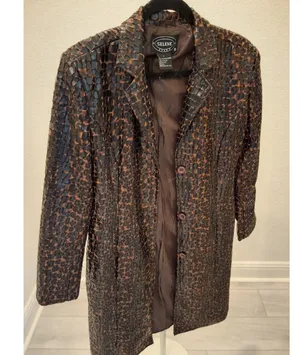 Selene Sport Vintage S Faux Snakeskin Leather Animal Print Long Jacket Coat NWOT thumbnail 1