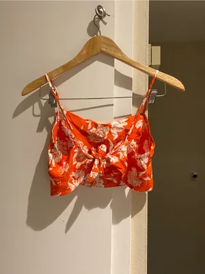 Free People Orange Floral set with tie-Back Cami Top and ruffled mini skirt, xs thumbnail 9