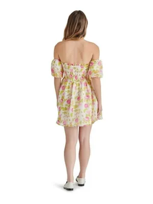 Betsey Johnson Women's Floral Off the Sleeve Smocked Chiffon Babydoll Dress XL thumbnail 2