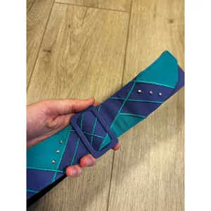 Vintage 80s Wide Waist Belt Purple Teal Geometric Embroidered Studded Size 16 thumbnail 6