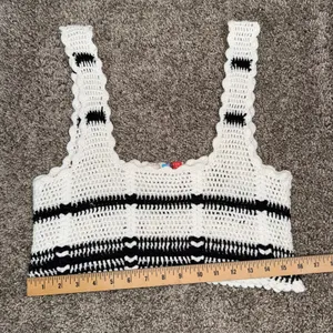 Free People Beach Crochet Set Women Medium Ivory Black Good Striped 2-Piece thumbnail 6