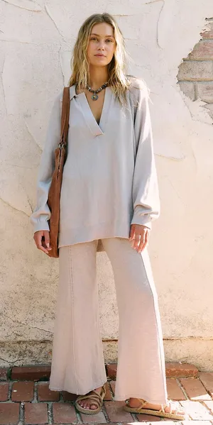 Free People Free-est Drea oversized gray polo collar sweater thumbnail 1