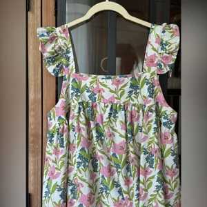 Tuckernuck Linen floral block print babydoll mini dress ruffle pyjama square neck flutter thumbnail 8