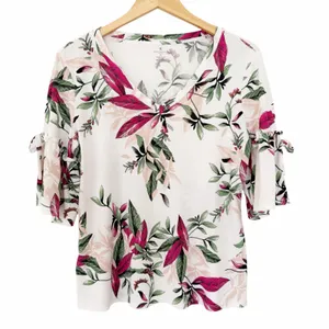 Worthington White Floral 1/2 Sleeve Blouse Sz PM thumbnail 1