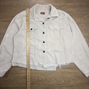 POL Corduroy Trucker Jacket Women's M Cream Raw Hem Cropped Boho Western thumbnail 7