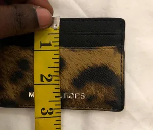 Michael Kors Black Brown Leopard Animal Money Pieces Coin Cardholder Case Wallet Purse Leather thumbnail 6
