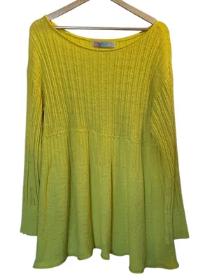 FREE PEOPLE BEACH Bright Yellow Oversized Cover Up Sweater Size Medium thumbnail 1
