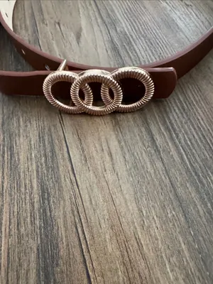 Brown Women's Belt with Triple Ring Gold Buckle thumbnail 3