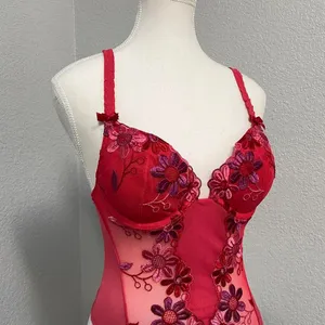 Victoria'S Secret Floral Embroidery Teddy Mesh Bodysuit Intimates Fairy Whimsy thumbnail 2