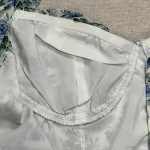 Cotton Candy | NWOT Blue and White Floral Ruched Peasant Dress | Small thumbnail 8