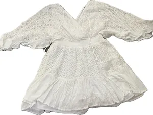 White‎ Lace V-Neck Romper with Smocked Waist thumbnail 3