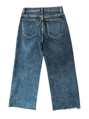 Zenana Cropped Wide Leg Jeans Med Wash Raw Hem Cropped Sz 28 X 23 High Rise thumbnail 2