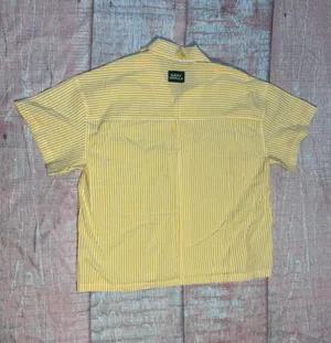 Daily Drills Seersucker Boxy Button Down Shirt Yellow White XS/S thumbnail 3