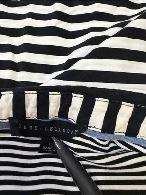 Jane + Delancey Black & White Striped Button Up Hi-Low Blouse Size L thumbnail 4