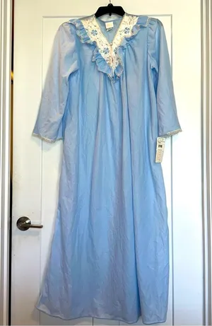 Vtg Adonna J.C. Penney polyester nightgown Blue Floral Lace Sz Large NWT thumbnail 1